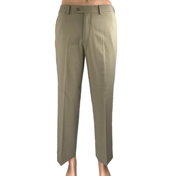 Tallia Men's Beige Tan Khaki Wool Straight Pleated Trousers Dress Pants Size 32 - Picture 1 of 4